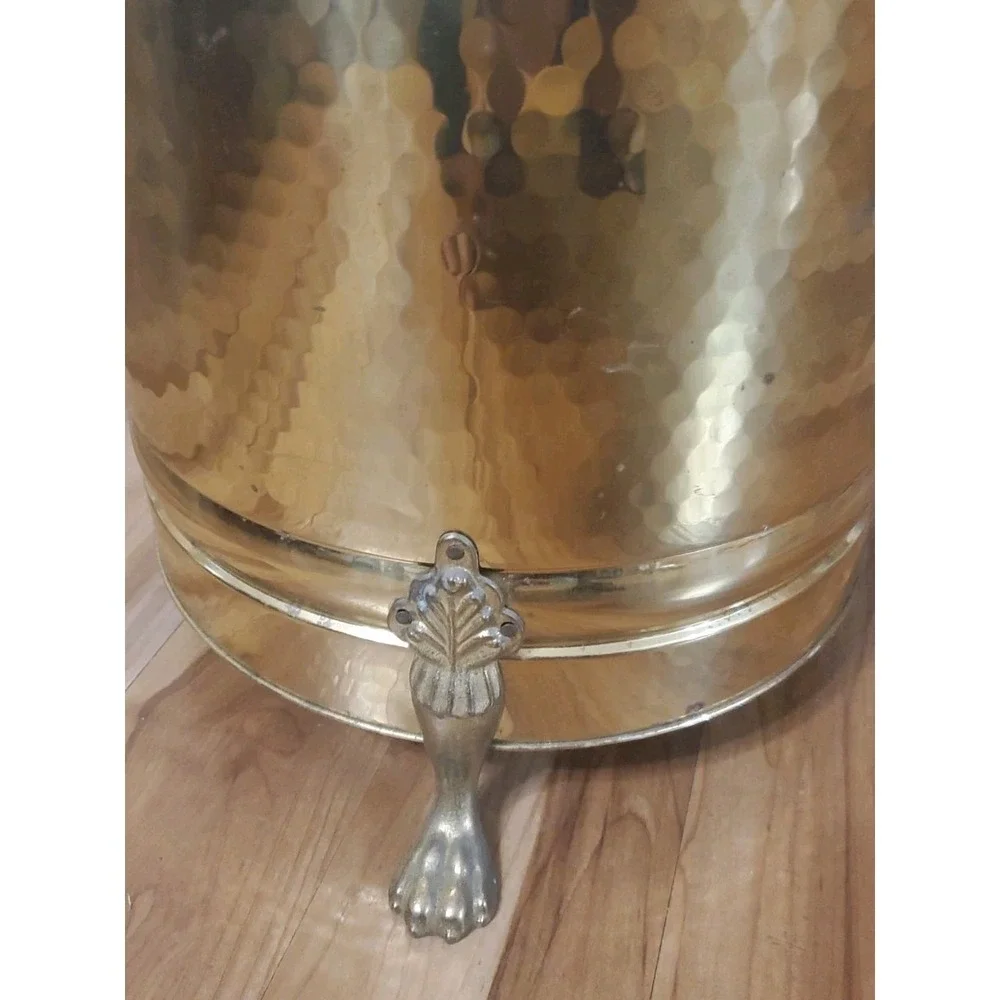 Vintage Brass Lion Head Planter Hollywood Regency Footed Cachepot Plant Pot